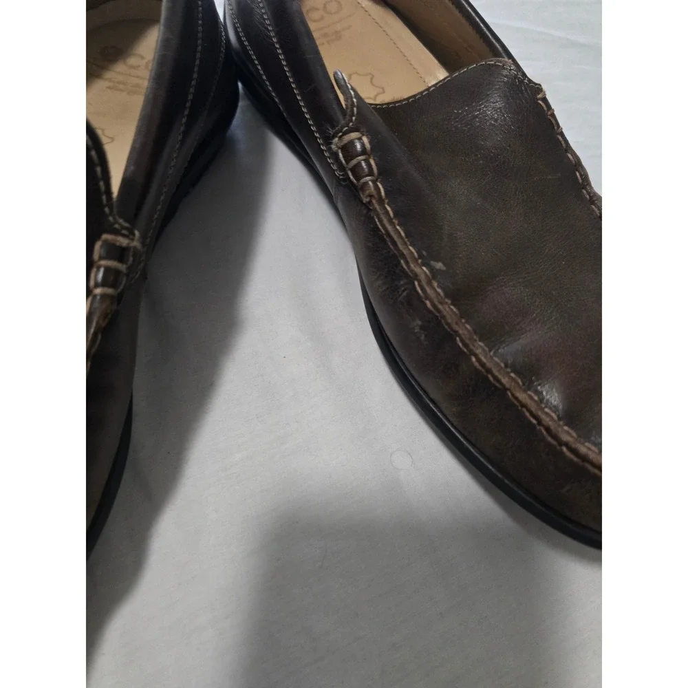 ECCO Mens Leather Driving Loafers Dark Brown Moc Toe Slip On Shoes Size 45